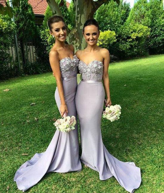 sweetheart neck lace mermaid long prom dress, bridesmaid dress - RongMoon