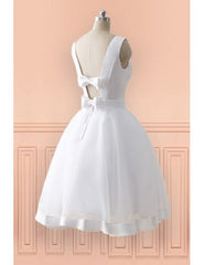 Beach Open Bow Back Knee Length Simple Wedding Dress