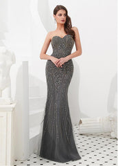 Beading Silver Tulle Sweetheart Mermaid Evening Dresses With Detachable Shawl