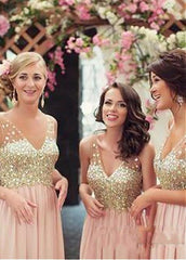 V-neck Neckline Bridesmaid Dresses With Beadings