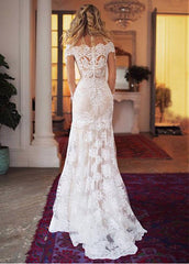 Tulle Off-the-shoulder Detachable Skirt 2 In 1 Wedding Dresses With Lace Appliques