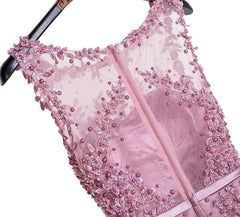 Pink Sleeveless Tulle Appliques Short Evening Cocktail Gowns