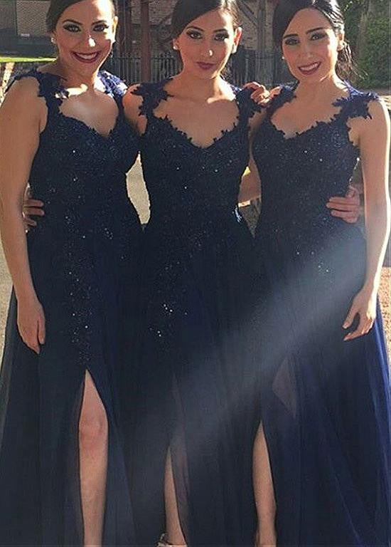 Chic Silk-like Chiffon V-neck  Bridesmaid Dress Appliques