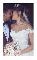 White Off Shoulder Ball Gown Lace Applique Bridal Wedding Dress
