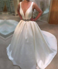 White v neck long prom gown, white wedding dress - RongMoon
