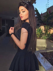 Black lace two pieces short prom dress, black lace homecoming dress - RongMoon