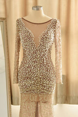 Trumpet Mermaid Scoop Champagne Tulle Beading Luxury Prom Dress