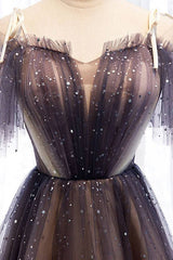 Cute tulle short prom dress tulle lace gray homecoming dress - RongMoon