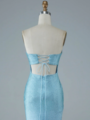 Sweetheart Mermaid Sequin Blue Slit Prom Dress