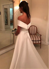 Satin Off-the-shoulder Bowknot A-line Wedding Dress With Belt