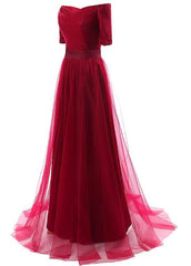 Tulle Off-the-shoulder Evening Dresses With Pleats