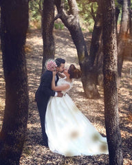 Crystal Lace Satin A-Line Empire Ruffles Plus Size Wedding Dress