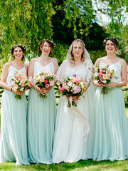 Gogerous Spaghetti Strap Chiffon Floor-length Beautifule Long Bridesmaid Dresses.DB10629