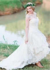 Hi-lo Wedding Dresses With Lace Appliques