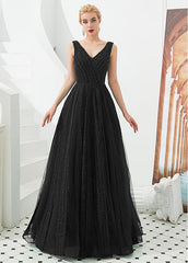 Shining Tulle V-neck A-line Formal & Evening Dress