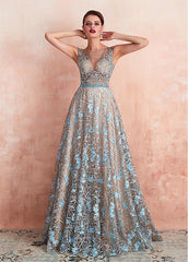 Lace Bateau Neckline A-line Evening Dresses With Beadings