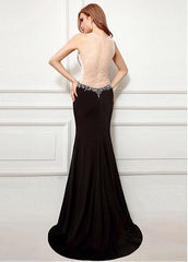 Spandex Beadings Jewel Black Mermaid Evening Dress