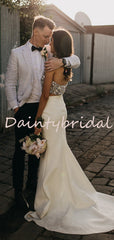 Simple Vintage Mermaid Two-piece Straight Long Wedding Dresses Evening Dresses.DB10711