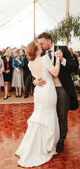 Simple Vintage Mermaid Lace Satin Open Back Evening Party Long Wedding Dresses, DB10695