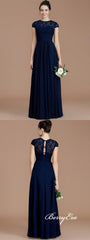 Navy Illusion A-line Lace Chiffon Long Bridesmaid Dresses - RongMoon