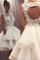 White tulle lace short prom dress white tulle lace homecoming dress - RongMoon
