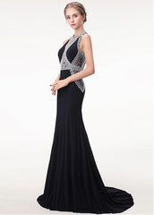 Halter Black Satin Mermaid Keyhole Evening Prom Dress With Beadings