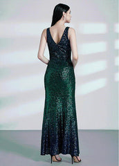 Lavish Sequins Lace V-neck Mermaid Evening Dress