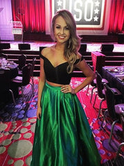 Orange Off-the-shoulder Satin Long Two-piece Prom Dress