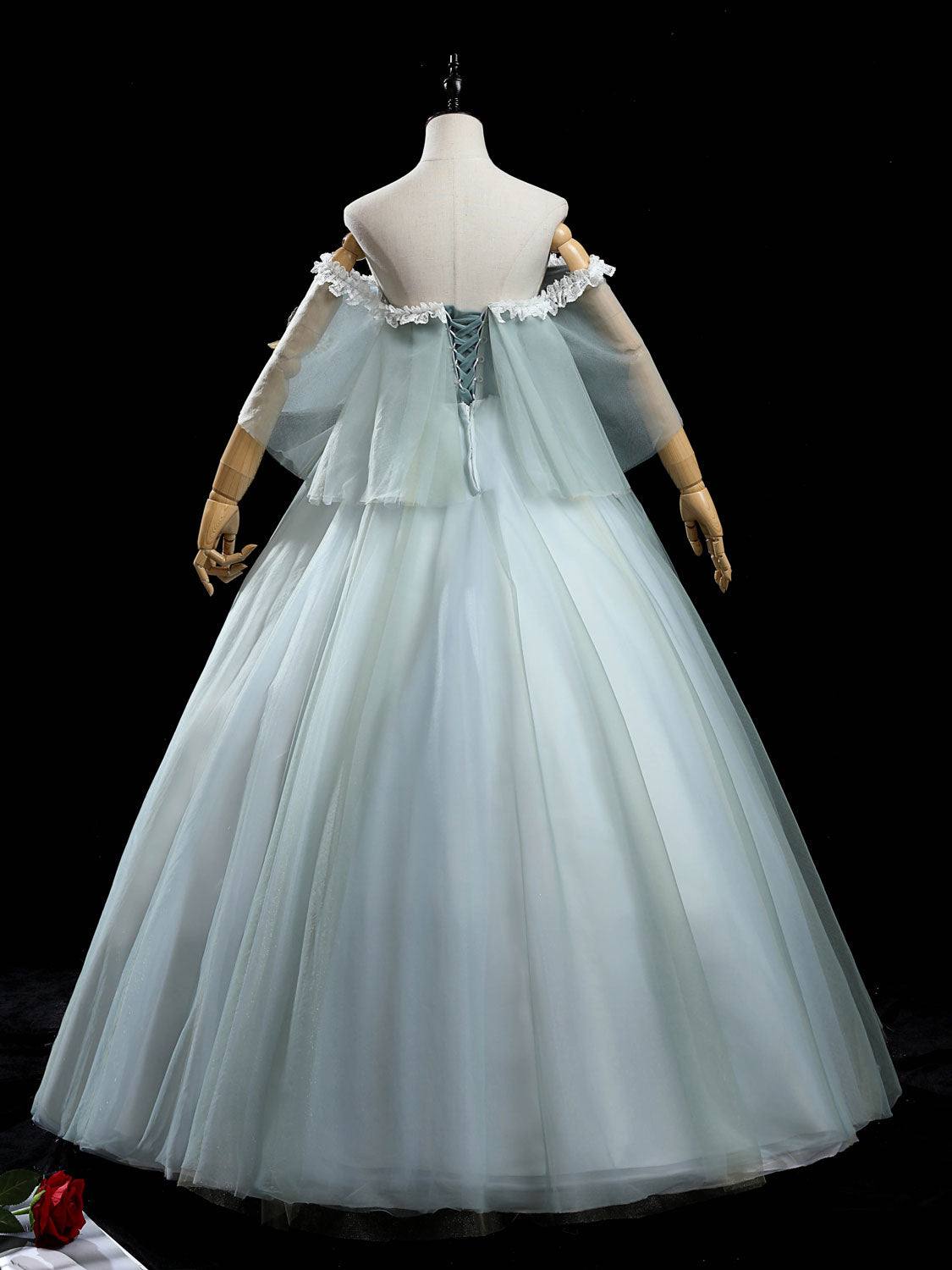 Gray green tulle lace long prom dress, green tulle formal dress - RongMoon