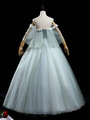 Gray green tulle lace long prom dress, green tulle formal dress - RongMoon