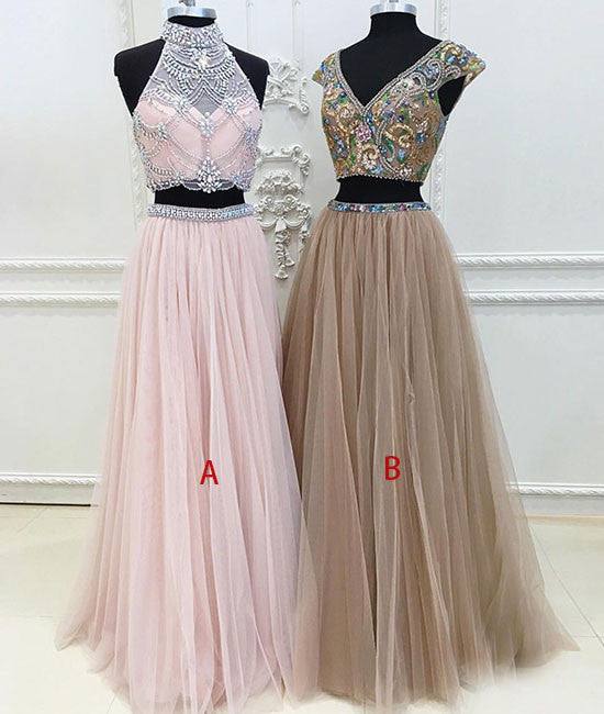 Unique two pieces tulle long prom dress, unique evening dress - RongMoon