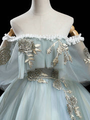 Gray green tulle lace long prom dress, green tulle formal dress - RongMoon