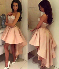 Cute pink high low prom dress, pink evening dress - RongMoon
