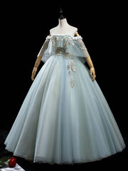 Gray green tulle lace long prom dress, green tulle formal dress - RongMoon
