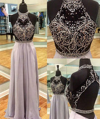 Unique high neck sequin long prom dress, sequin evening dress - RongMoon