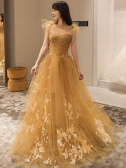 Elegant sweetheart neck tulle lace long prom dress, lace evening dress - RongMoon