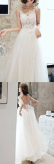 White lace tulle long prom dress white tulle lone evening dress - RongMoon