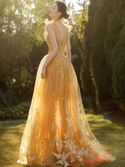 Elegant sweetheart neck tulle lace long prom dress, lace evening dress - RongMoon