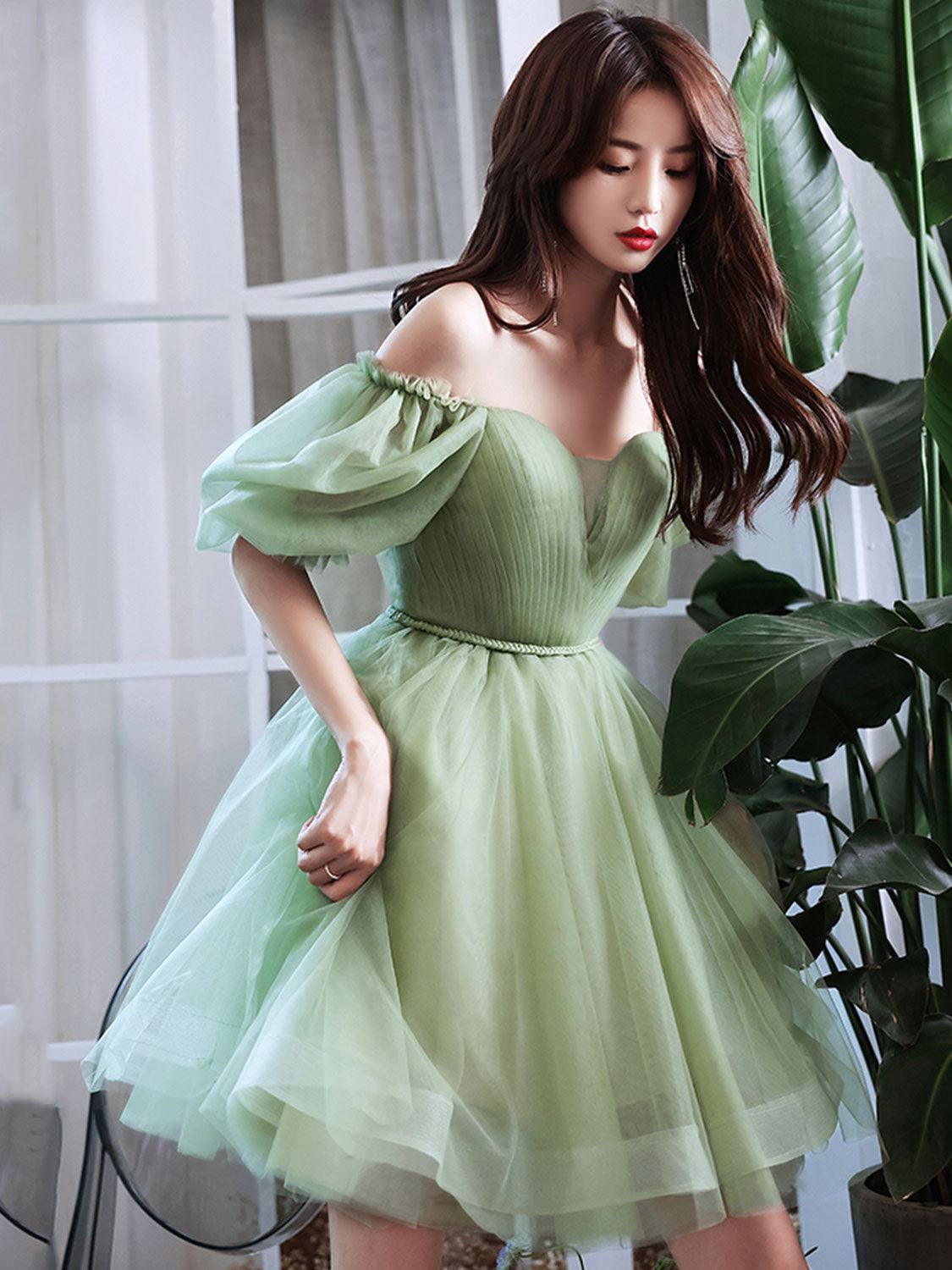 Yellow tulle short prom dress, yellow homecoming dress - RongMoon