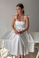 White satin short prom dress white homecoming dress - RongMoon