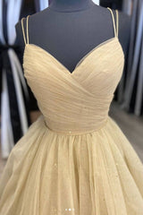 Champagne tulle long prom dress tulle long formal dress - RongMoon