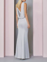 Sheath / Column Mother of the Bride Dress Elegant Jewel Neck Floor Length Stretch Fabric Sleeveless with Sash / Ribbon Sequin - RongMoon