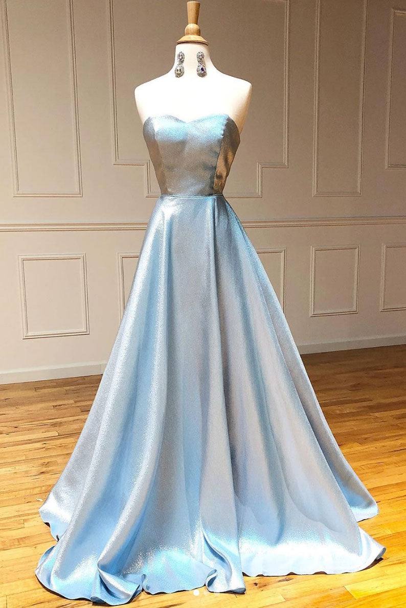 Simple sweetheart blue long prom dress blue long evening dress - RongMoon