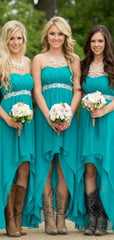 Popular High Low Chiffon Simple Straight Across Vintage Country Long Bridesmaid Dresses for Wedding Party, WG84