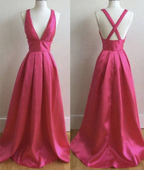 Simple v neck long prom dress, evening dress, formal dress - RongMoon