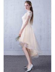 Off The Shoulder Lace High Low Champagne Wedding Reception Dress