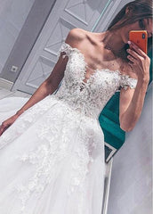 Tulle & Organza Ball Gown Off-the-shoulder Wedding Dresses With Lace Appliques