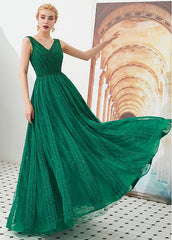 Shining Tulle V-neck A-line Formal & Evening Dress