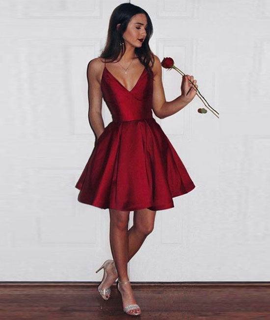 Simple v neck short prom dress, cute homecoming dress - RongMoon