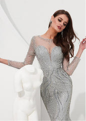 Tulle Jewel Silver Beading Mermaid Evening Dress